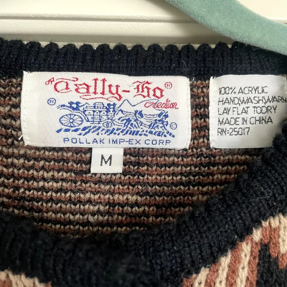 Vintage Tally-Ho Paisley Pattern Button Down U-Neck Cardigan Sweater Size M - Picture 6 of 7